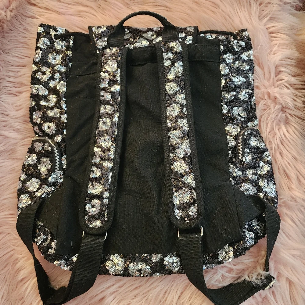 Victoria's Secret PINK sequin leopard backpack drawstring 2013